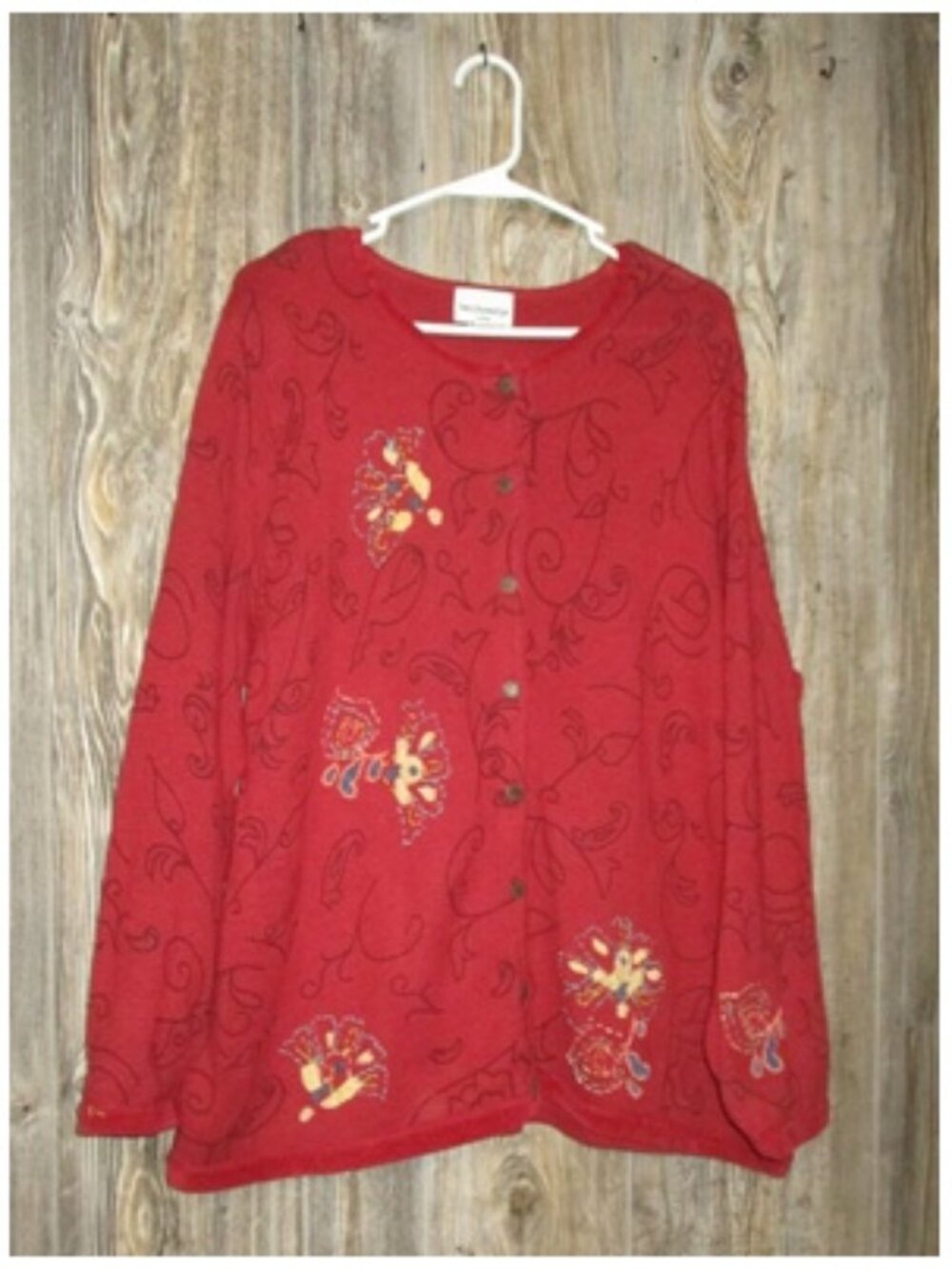 Breckenridge Embroidered Floral Rusty Red Womens 2x Cardigan Button Sweater